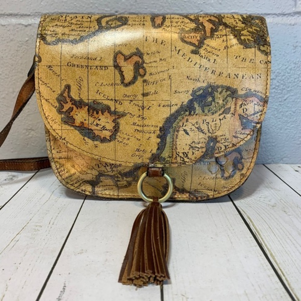 Patricia Nash Brinlee Leather Saddle Crossbody Bag-European Map - Picture 8 of 14